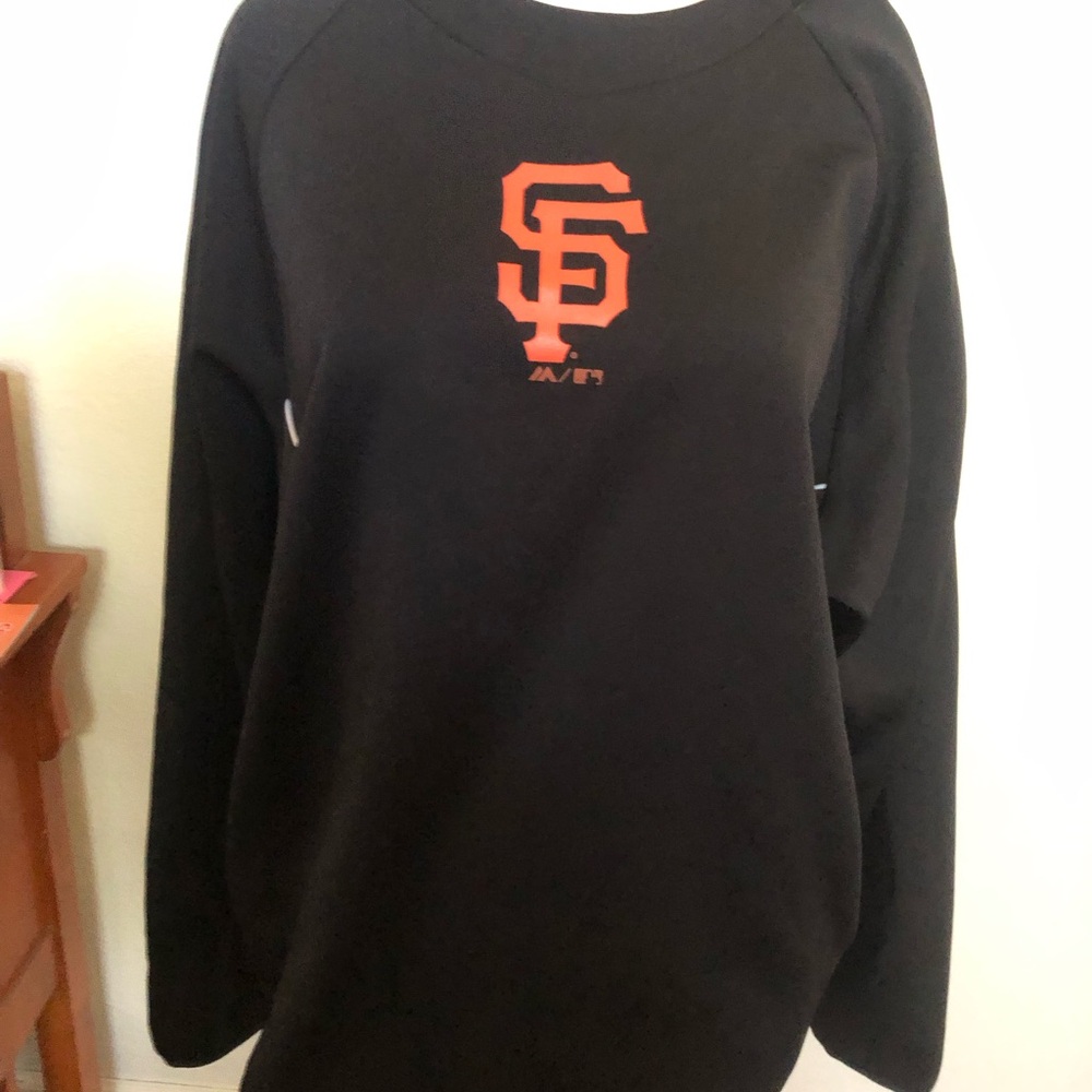 SF Giants Majestic Black and Orange Crew Neck pullover.